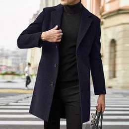 Men's Trench Coats Mens Coat Korean Style Temperament Single Breasted Long Jacket Solid Colour Turn Down Collar Business Cardigan Overcoat