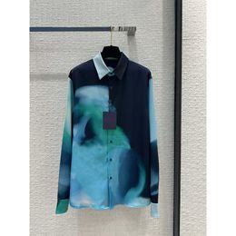 Aurora Gradient Color Printed Satin Shirt Flora Classic High-end Blouse Shirt White Tee Size XS-L FZ2403164