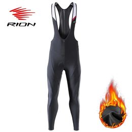 RION Mens Winter Thermal Fleece Cycling Bib Pants Mountain Bike Zipper Cycling Tights Pro Team Gel Padded MTB Bike Long Pants 240311