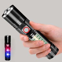 LED Work Outdoor USB Charging, Red And Blue Flashing Warning Light, Household Mini High Light Flashlight 357053