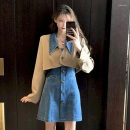 Work Dresses Insozkdg Retro Two-piece Set Spring Dress For Women Separately Denim Strap Khaki Blazer Temperament Slim Suit