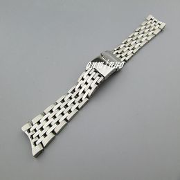 22mm New High quality SS Polishing brushed Curved End Watch Bands Bracelets For Breitling Watch255B