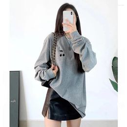 Women's T Shirts Women Early Spring Round Neck Cotton Cherry Print Long-sleeved Casual Pullover T-shirt