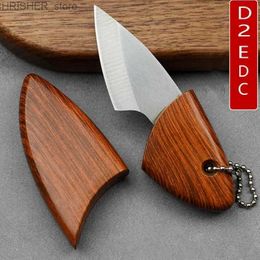 Тактические ножи Mini D2 Blade EDC Кухонный нож с имитацией фруктов с деревянной ручкой и деревянными ножнами Многофункциональный нож для кемпинга на открытом воздухеL2403