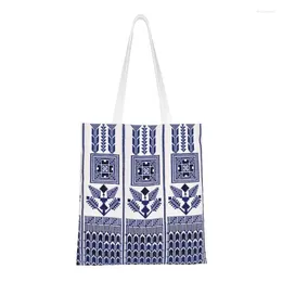 Shopping Bags Kawaii Palestine Embroidery Palestinian Tatreez Tote Reusable Cross Folk Art Grocery Canvas Shoulder Shopper Bag