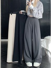 Women's Pants Women Suit Autumn And Winter Fashion Versatile High Waisted Wide Leg Grey Black Trousers