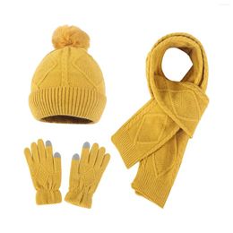 Wide Brim Hats Winter Wool Knitted Hat Scarf Gloves Set Women For Teen Girls