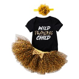 Dresses New Baby Clothing Set Leopard Tutu Skirts+Romper Black Cotton Short Sleeve Girl Spring Newborn Outfits 3pcs