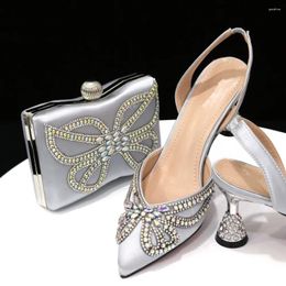 Dress Shoes Silver Women And Bag Set 2024 Ladies Pumps Match With Purse Handbag African Sandals Escarpins Femme For Party CR390