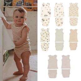 Baby Two Piece Suits Boys Girls Summer Vest Bloomers Sets Toddler Casual Basic Style Striped Infant Lovely Clothes Outfits 240314