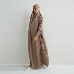 Muslim Abaya Hooded Smocking Sleeve Onepiece Prayer Dress Women Jilbab Islamic Clothing Dubai Saudi Black Robe Turkish Modesty 240309