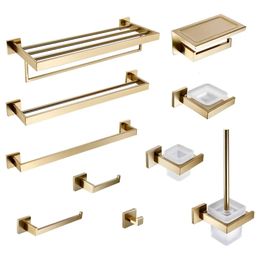 Brushed Gold Bathroom Accessories Toilet Brush Holder Paper Holder Towel Ring Bar Shelf Clothes Hook Soap Dispenser Cup Holder 240312