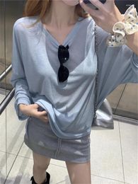 Women's T Shirts Alien Kitty Autumn T-Shirts Women Split Thin Loose Office Wear Minimalist Casual 2024 Full Sleeve Oversize Sunscreen Tees