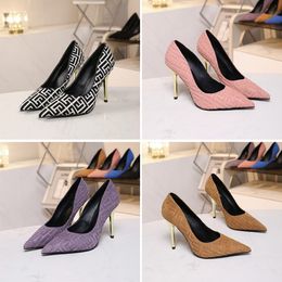 Top Quality Dress Shoes Brand Heels Women 10.5cm Designer Luxury Slipper Slide Sandals Heel Shoes Strass High Pointed Toe Party Designers