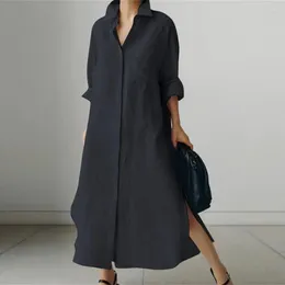 Casual Dresses Daily Life Dress Solid Colour Maxi Shirt With Irregular Split Hem Single-breasted Lapel For Women's Spring Fall