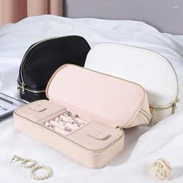 Cosmetic Bags Pebble Leather Cosmetics Bag Double Layer Travel Large Makeup Case With Jewellery Earrings Necklace Organiser