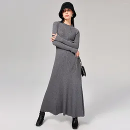 Women's Sweaters Naizaiga Wool Cotton Long Sweater Skirt With Solid Colour Lace-up Inside Grey Black Women Dress JFY33