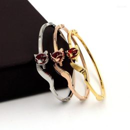 Bangle Fashion Stainless Steel Better Red Crystal Sex Animal Bracelet Rose Gold Colour Female Woman Party Gift1248B