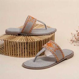 27% OFF Sports 2024 flops Fashion embroidered slippers lides Beach linen sandals for womens shoes