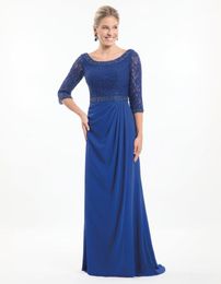 Stunning Royal Blue Mother of The Bride Dresses lace top with beaded neckline 34 sleeves pleated skirt with elegant evening forma2011970