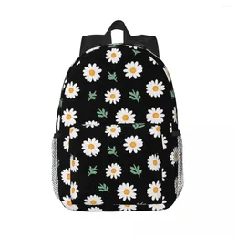 Backpack Daisy Pattern On Black Backpacks Boys Girls Bookbag Cartoon Children School Bags Travel Rucksack Shoulder Bag Large Capacity