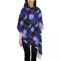 Scarves Night Sun Moon Scarf Women Stars Wraps With Long Tassel Autumn Shawls And Wrap Warm Designer Bandana