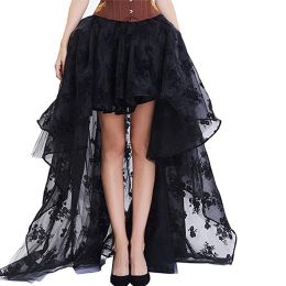 Dresses Transparent Gothic Steampunk Long Skirts Female Vintage Ruffles Maxi Skirt Solid Shows Dance Performance Costume (no Corset Top)