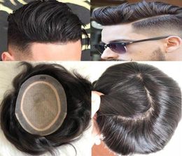 Men Hair System Wig Men Hairpieces Silky Straight Full Silk Base Toupee Black Colour 1b Brazilian Virgin Human Hair Replacement fo4144654