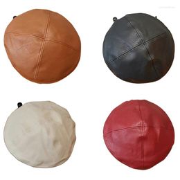 Berets Solid Colour Artist Painter Leather French Hat Causal Octagonal