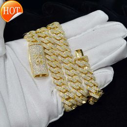 Pendant Necklaces 10mm Moissanite Cuban Chain Fast Shipping Round Brilliant Cut 10k 14k Solid Gold Link for Men Women