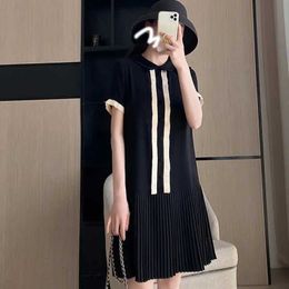 Basic Casual Dresses Fashion All-match Solid Colour Patchwork Casual Dresses Summer Short Sle Zipper Fe Clothing Pleated Peter Pan Collar DressC24315