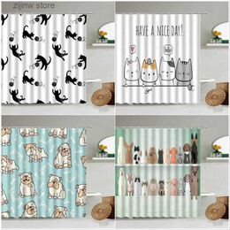 Shower Curtains Funny Cat Dog Shower Curtains Cute Cartoon Animal Children Bathroom Decor Polyester Fabric Bathtub Curtain with Hooks Kids Gifts Y240316