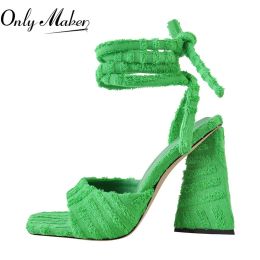 Boots Onlymaker Summer Women Synthetic Square Peep Toe Ankle Strap Thick High Heels Mature Fashion Party Daily Shoes