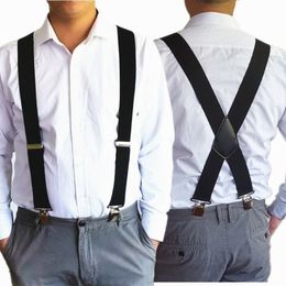 Plus Size 50mm Wide Men Suspenders High Elastic Adjustable 4 Strong Clips Suspender Heavy Duty X Back Trousers Braces 5 Colors2429