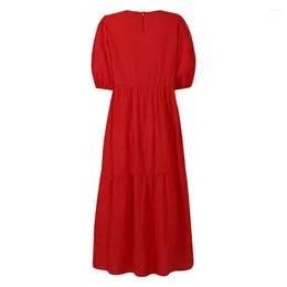 Casual Dresses Lightweight Fabric Dress Soft Breathable A-line Maxi With Big Hem Short Sleeve For Women Crew Neck Patchwork Ankle Length