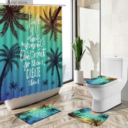 Shower Curtains Tropical Plant Palm Tree Shower Curtain Summer Theme Creative Poster Design Home Decor Bath Mat Toilet Cover Bathroom Carpet Set Y240316