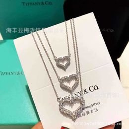 Designer 925 sterling silver set chain peach heart full diamond womens fashion Sterling Silver Necklace tiffay and co Love