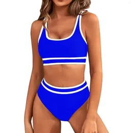 Women's Swimwear High Waist Bikini Sets Sporty Two Piece Swimsuit Solid Color Bathing Suits Fitness Push Up Bikinis Tankinis Set