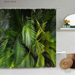 Shower Curtains Palm Leaves Shower Curtain Green Tropical Jungle Plants Natural Leaf Modern Bathroom Decor Polyester Fabric Curtains with Hooks Y240316