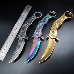 Tactical Knives Creative Outdoor Rescue Folding Knife High Hardness Portable Self-Defense Survival Military Tactical Knife Golden Rescue HandleL2403