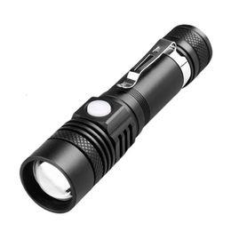 New T6 Charging USB Flashlight Outdoor Long Range LED Aluminum Alloy Telescopic Zoom Strong Light Mini Night Rider 626923