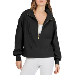 Women's Hoodies Hoodie Fleece Women Half Zip Cropped Sweatshirt Casual Quarter Up Rib Knit Pullover Going Out Tops