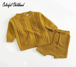 Newborn baby clothes autumn winter cotton knitted long sleeve coatshorts 2pc sets infant boygirls suit toddler clothing sets Y181189739