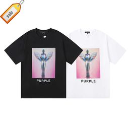 2024 American Niche Trendy Brand Purple Digital Printed Mens and Womens Double Yarn Pure Cotton Short Sleeved T-shirt