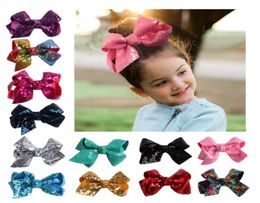 Kids Girls Sequins Clips 13 Colors 11CM Solid Bowtie Ribbon Boutique Bowknot Hairpins Kids Casual Grosgrain Hair Claws Baby Barre2629932