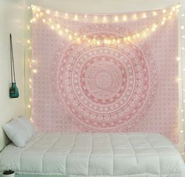 Pink Mandala Pattern Bohemia Tapestry Wall Hanging Tapestry Home Decor Room Bedspread 240304