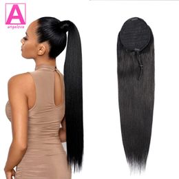 Ponytail Human Hair With Clip 10-26 100gram Natural Colour Straight Human Hair Drawstring Ponytail For Women 1 Piece 240407