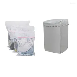 Laundry Bags 4 Pcs Durable Coarse Mesh Bag With Zip Closure For Clothes Delicates & 1 Portable Washing Machine Cover