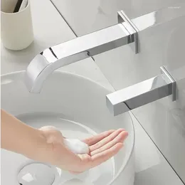 Bathroom Sink Faucets MTTUZK 59# Brass Cold Water Sensor Faucet Wall Mounted Automatic Induction Square Soap Dispenser 2PCS Set