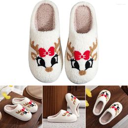 Walking Shoes Reindeer Fluffy Fur Slippers Cartoon Plush Closed Toe Cute Slip-on House With Red Bow Household Supplies